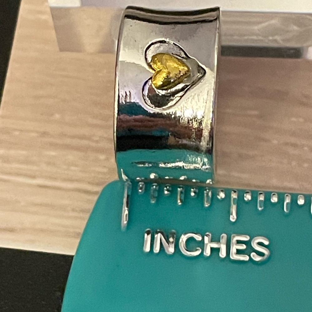 💛 S925 Stamped Silver with Gold Heart Ring-Size 7 - Picture 4 of 8